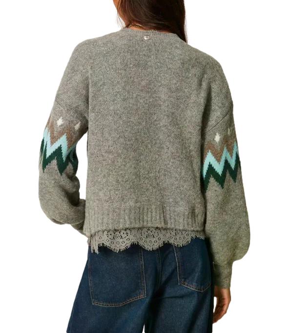 Actitude Twinset Maglia Jacq.grigio Medio Mel.smeraldo da Donna