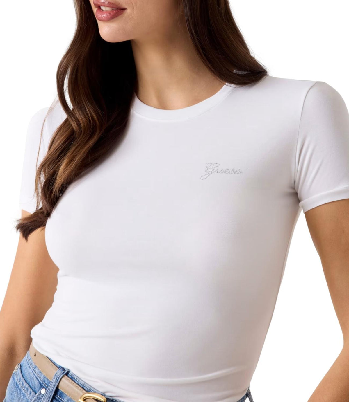 Guess T-shirt New Ss Cn Mini Logo Tee Bianco Donna