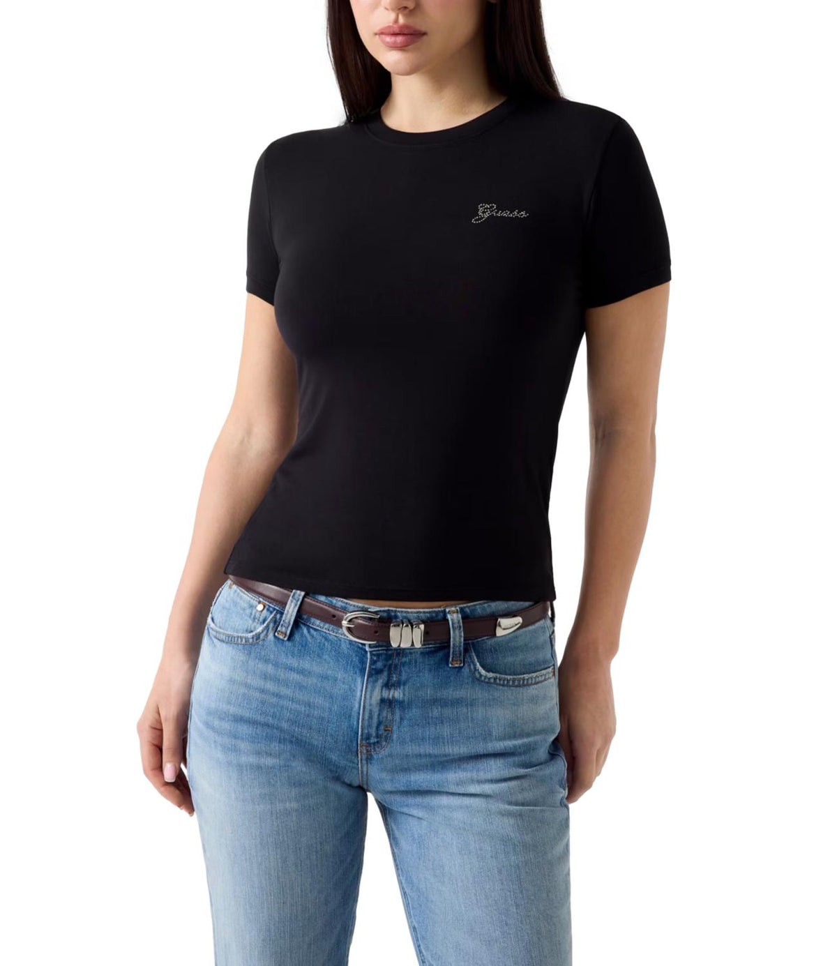 Guess T-shirt New Ss Cn Mini Logo Tee Nero Donna