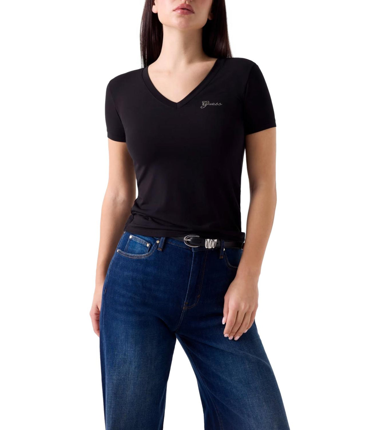 Guess T-shirt New Ss Vn Mini Logo Tee Nera Donna