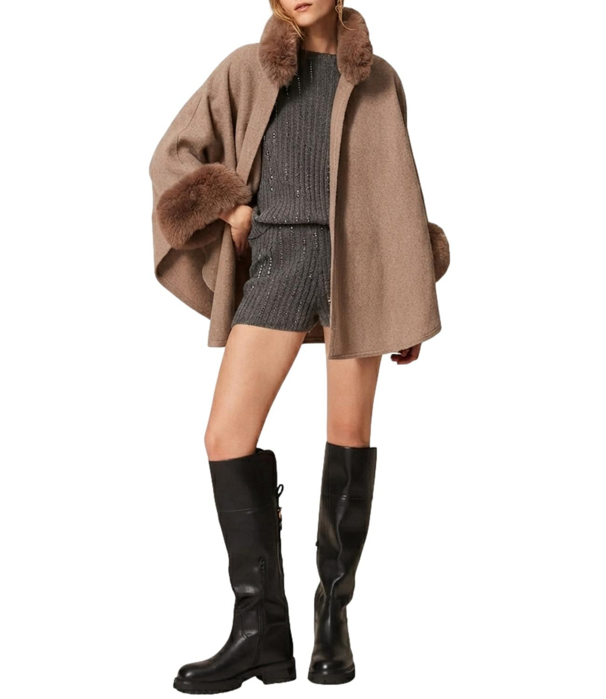 Twin Set Poncho Mastice Melange da Donna