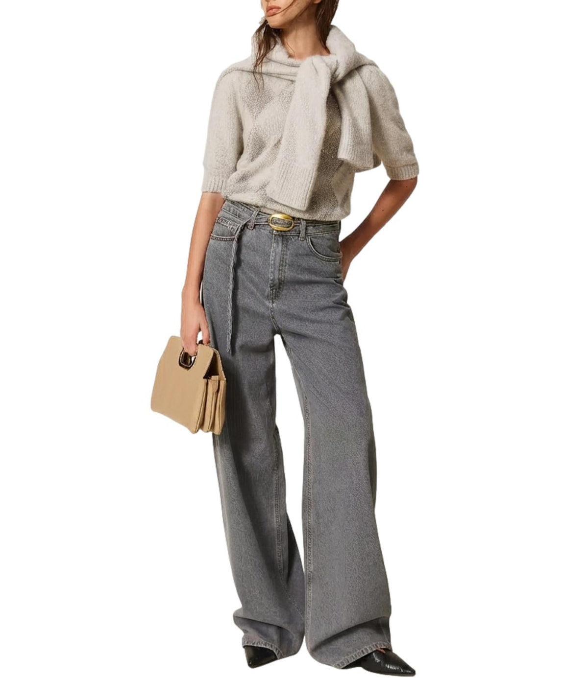 Twin Set Cardigan Grigio Chiaro Melange da Donna