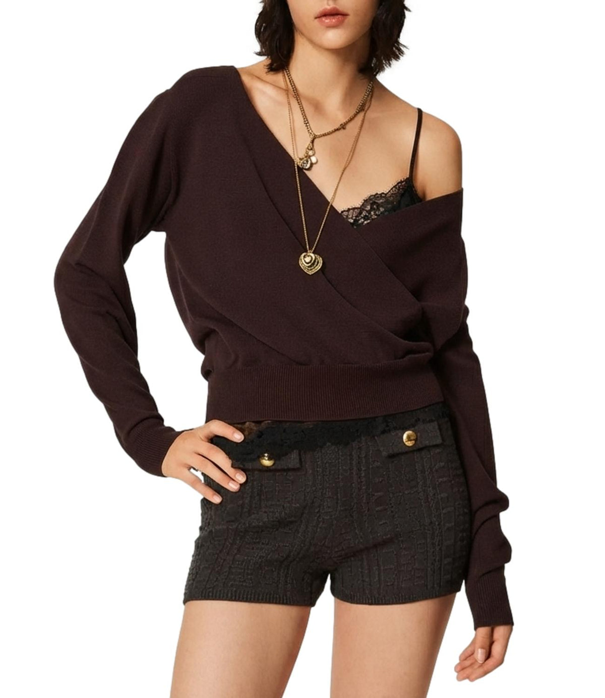 Twin Set Maglia Coffee Chocolate da Donna