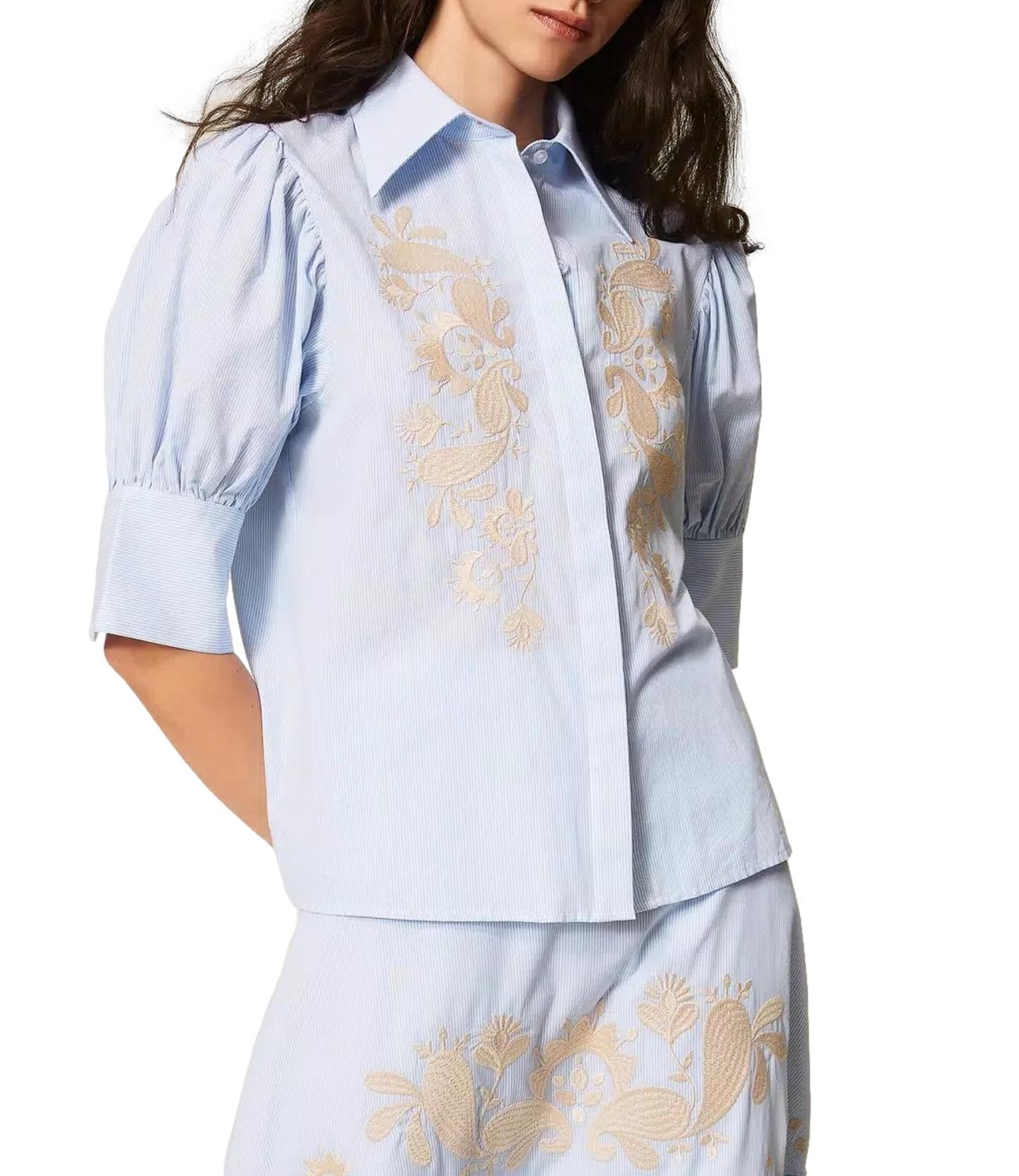 Actitude Twinset Camicia Off White/light Blue Embr. Pin da Donna