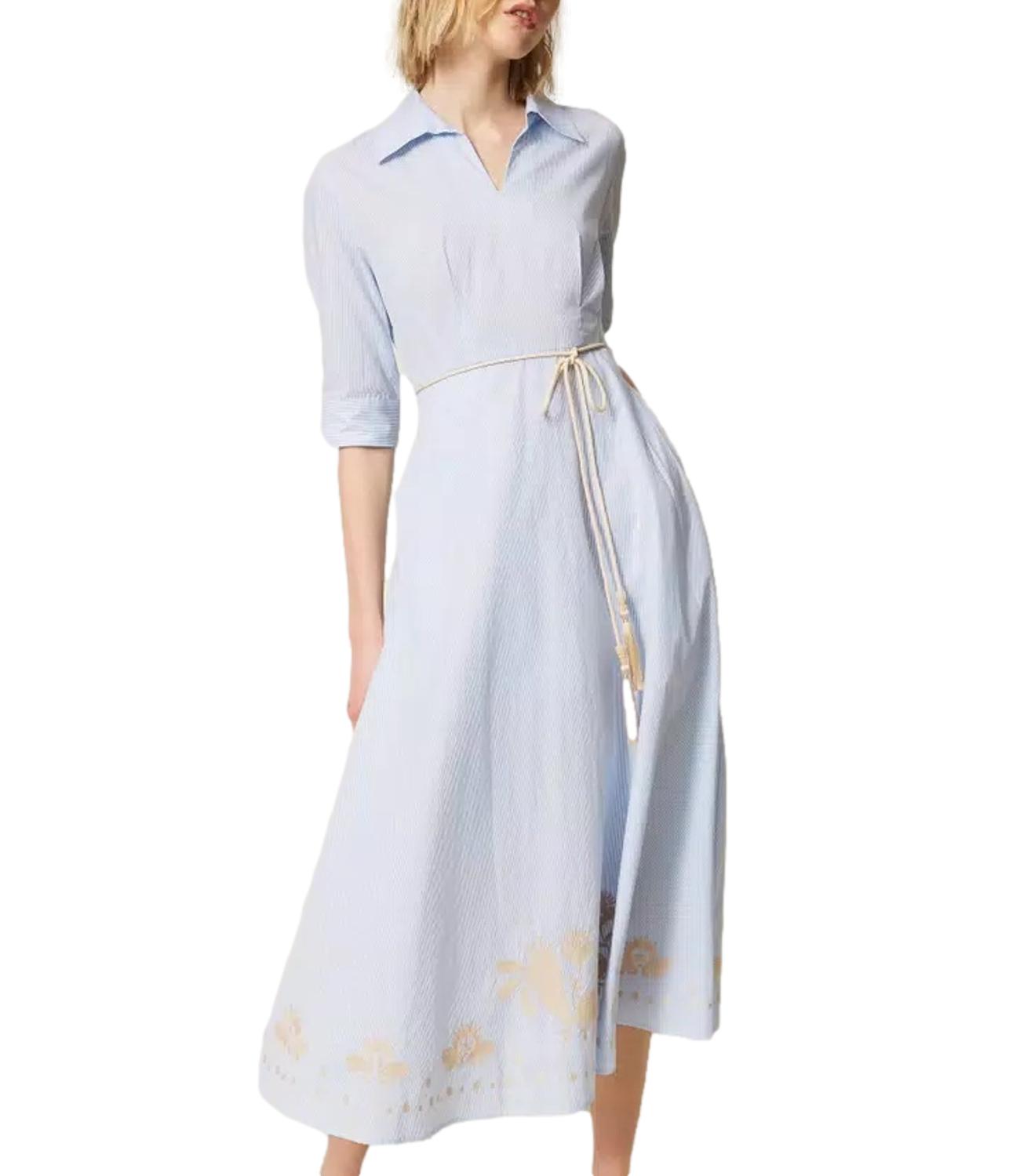 Actitude Twinset Abito Off White/light Blue Embr. Pin da Donna