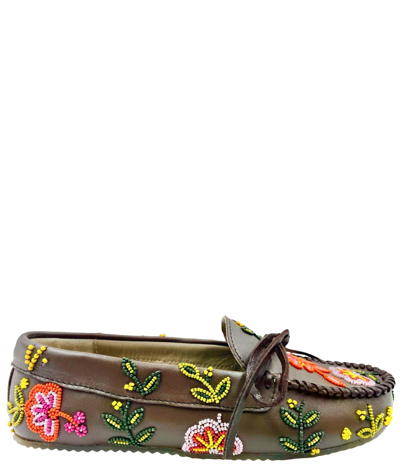 De Siena Mocassino Arianna Flower Bead Embroidery Marrone Donna