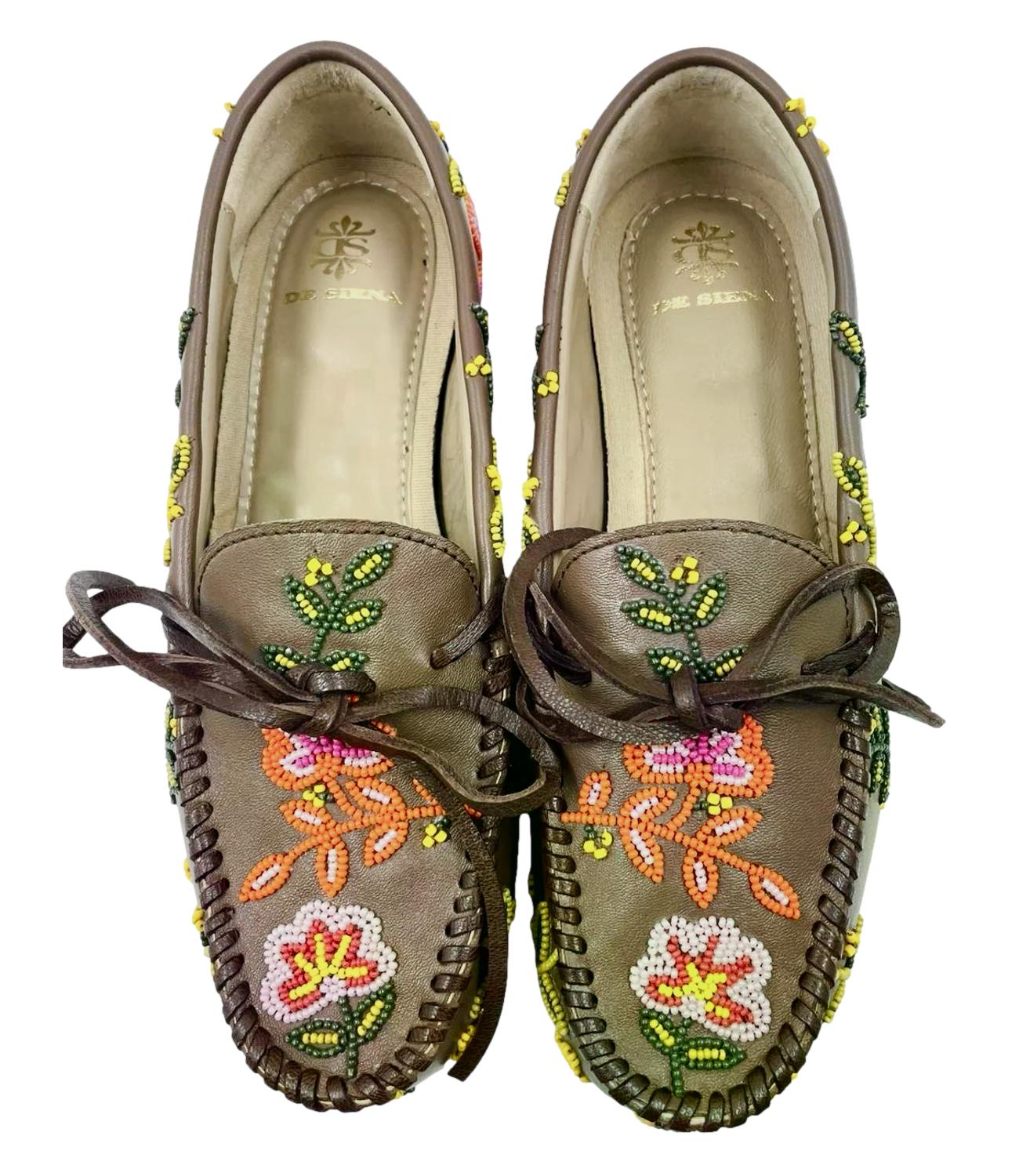 De Siena Mocassino Arianna Flower Bead Embroidery Marrone Donna