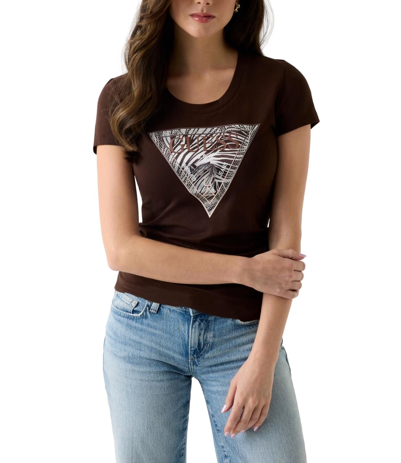 Guess T-shirt Zebra Triangle Tee Regal Brown Donna