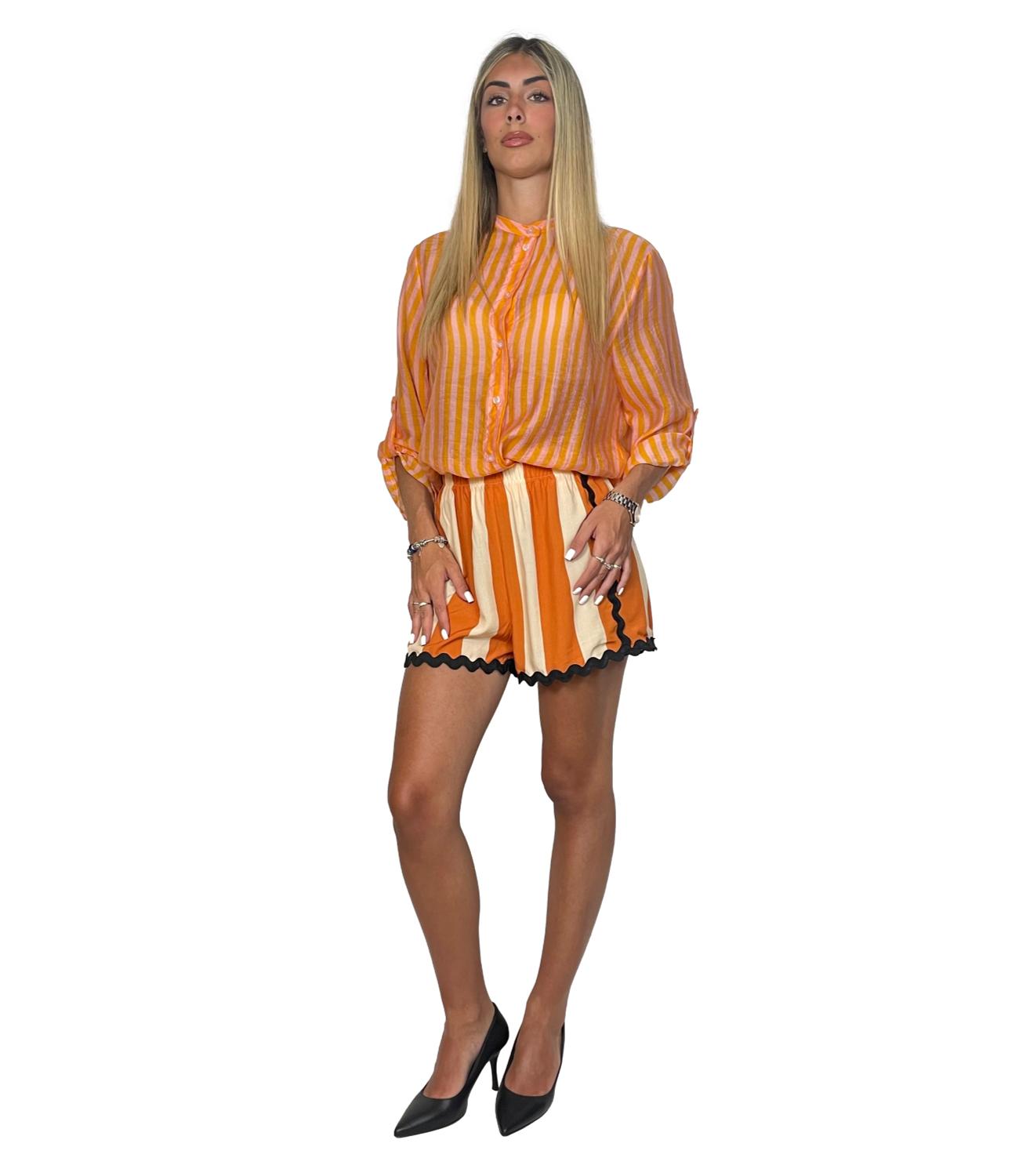 Have One Camicia Riga Arancio/rosa da Donna