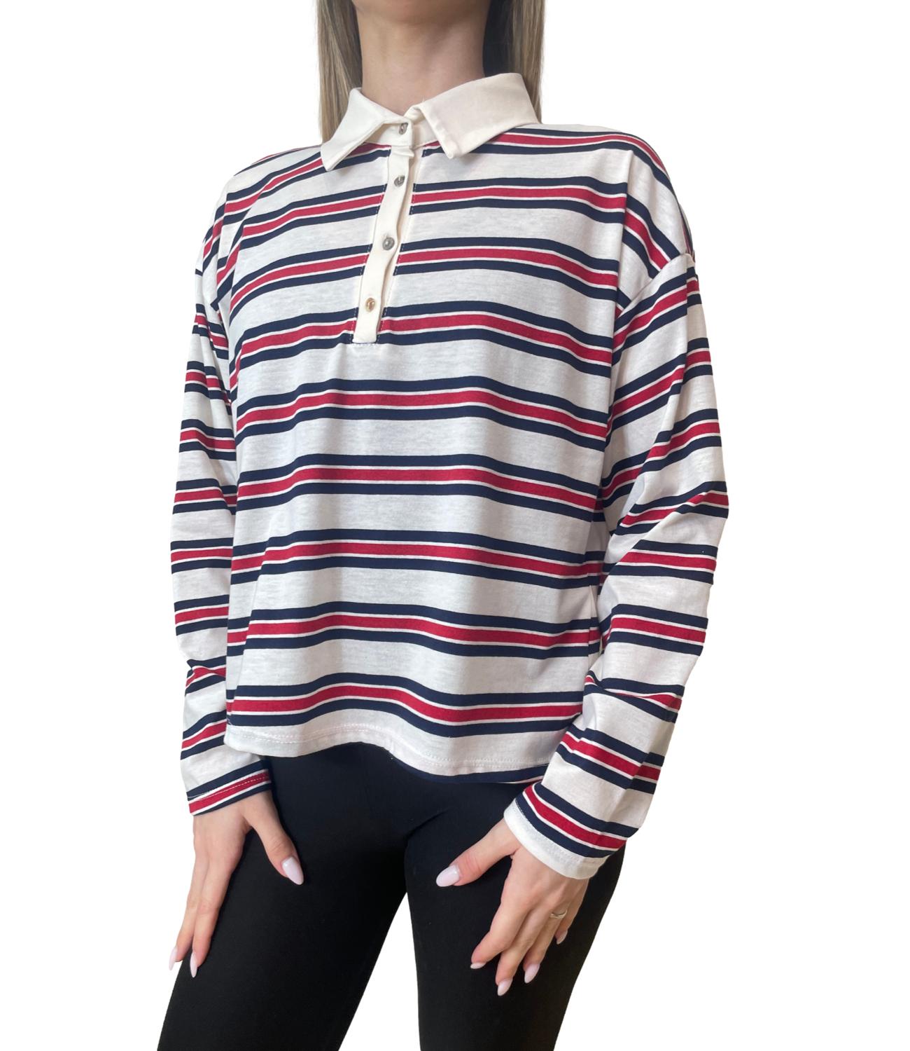 Have One Polo Righe Blu/Panna Donna