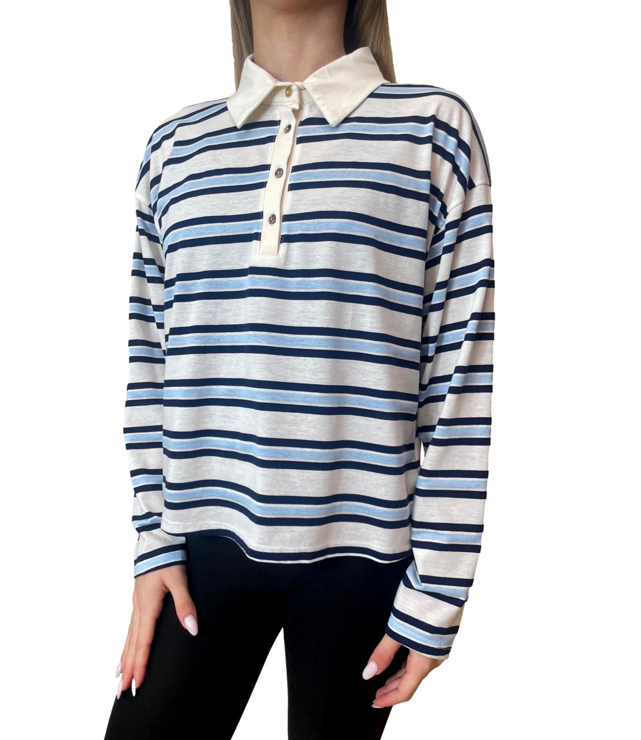 Have One Polo Righe Celeste/Bianco Donna