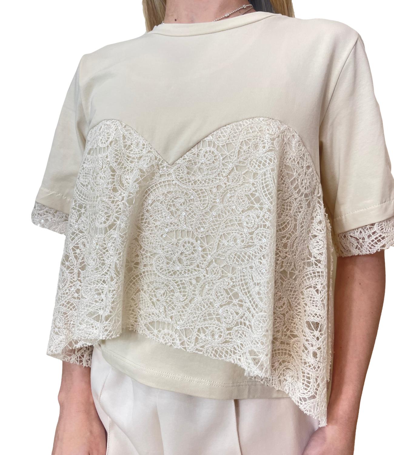 Have One T-shirt Pizzo Panna Donna