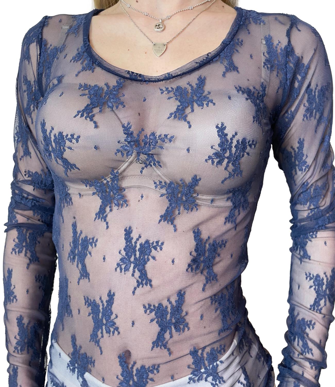 Imperial Camicia Pizzo Blu Donna