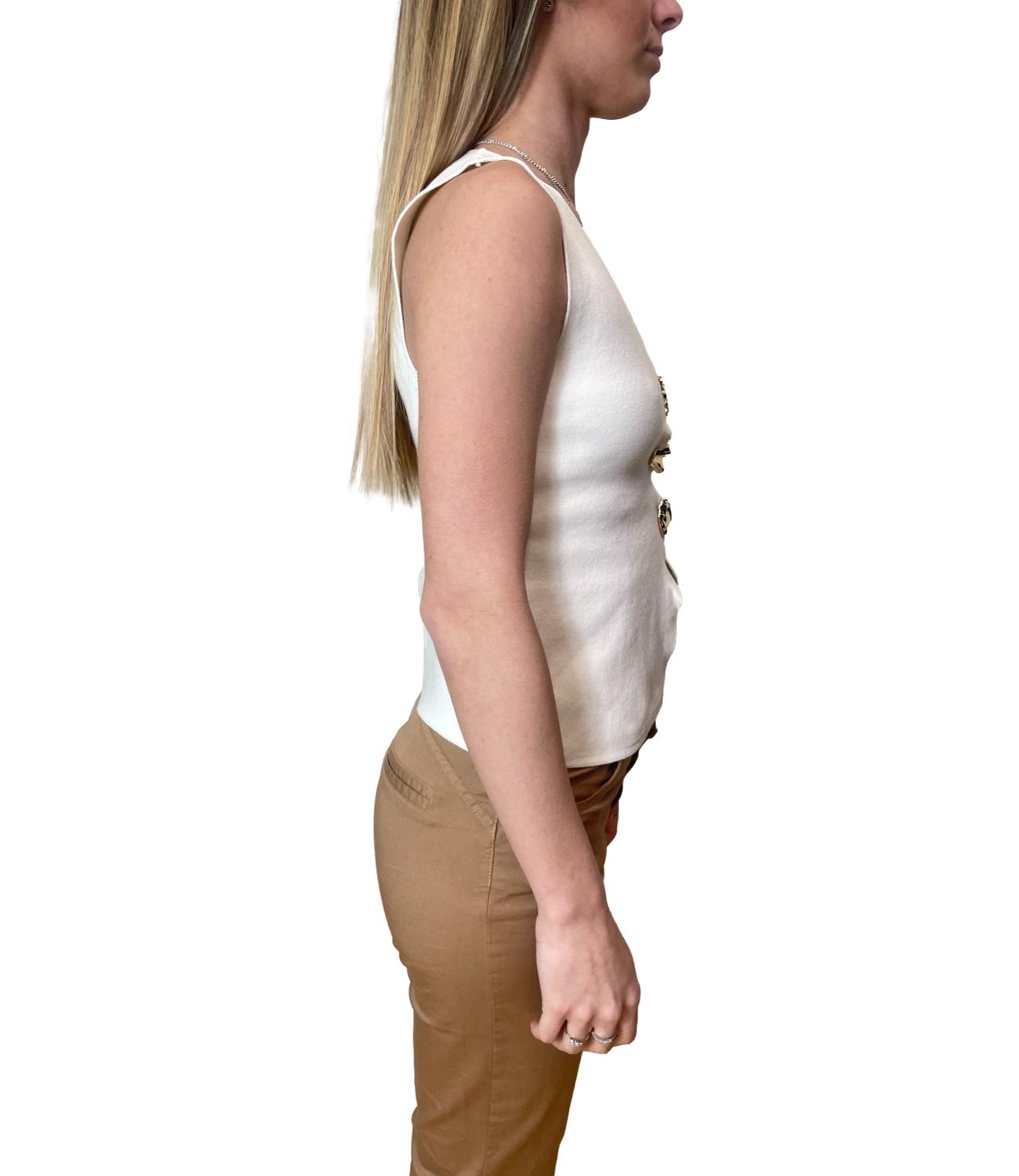 Kontatto Gilet Bottoni Gioiello Panna Donna