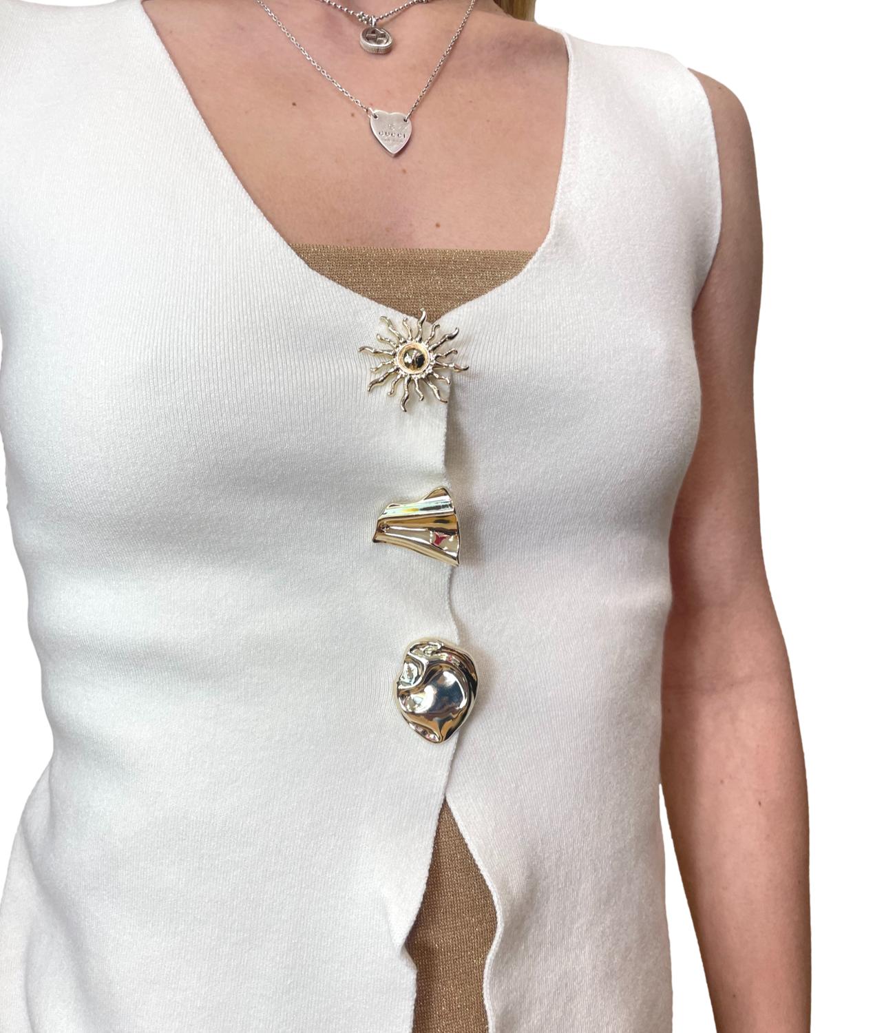 Kontatto Gilet Bottoni Gioiello Panna Donna