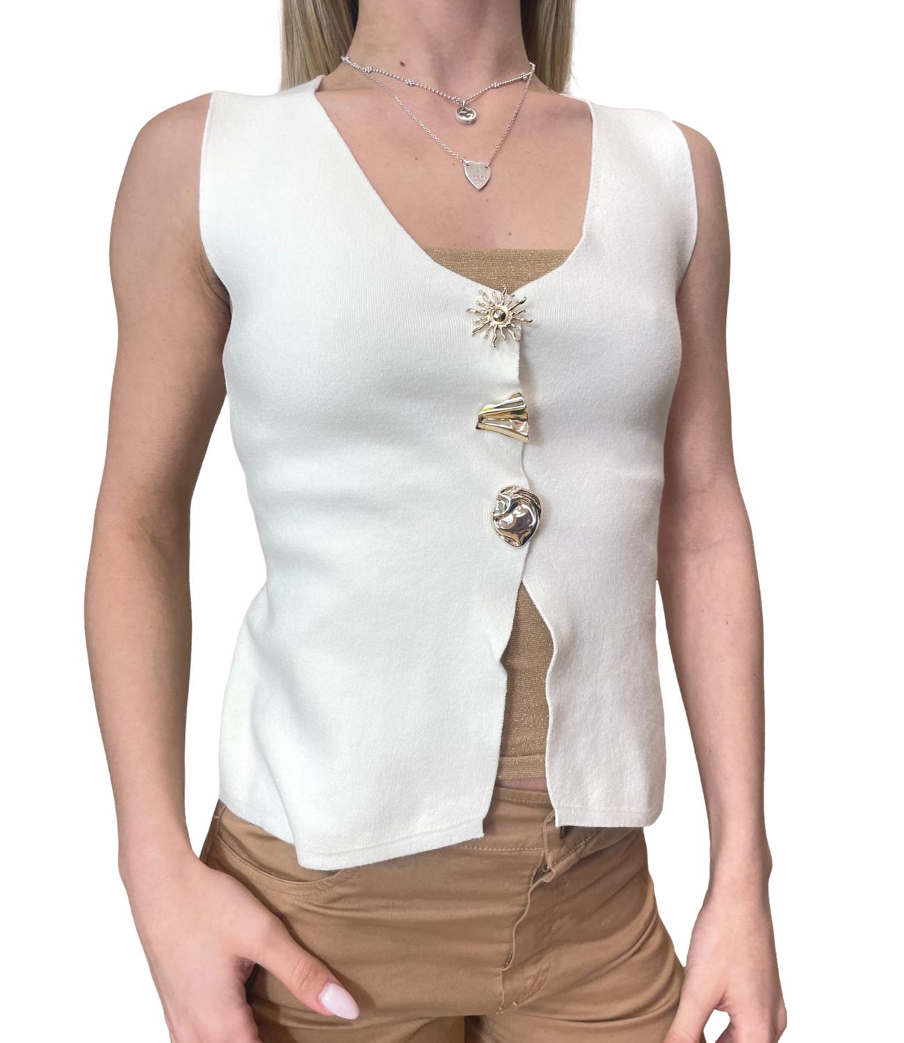 Kontatto Gilet Bottoni Gioiello Panna Donna