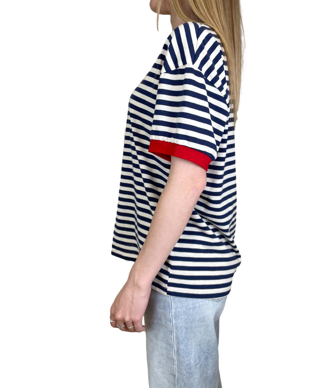 Motel T-shirt Righe Panna/Blu Donna