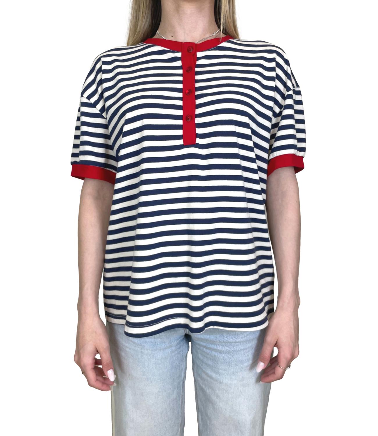 Motel T-shirt Righe Panna/Blu Donna