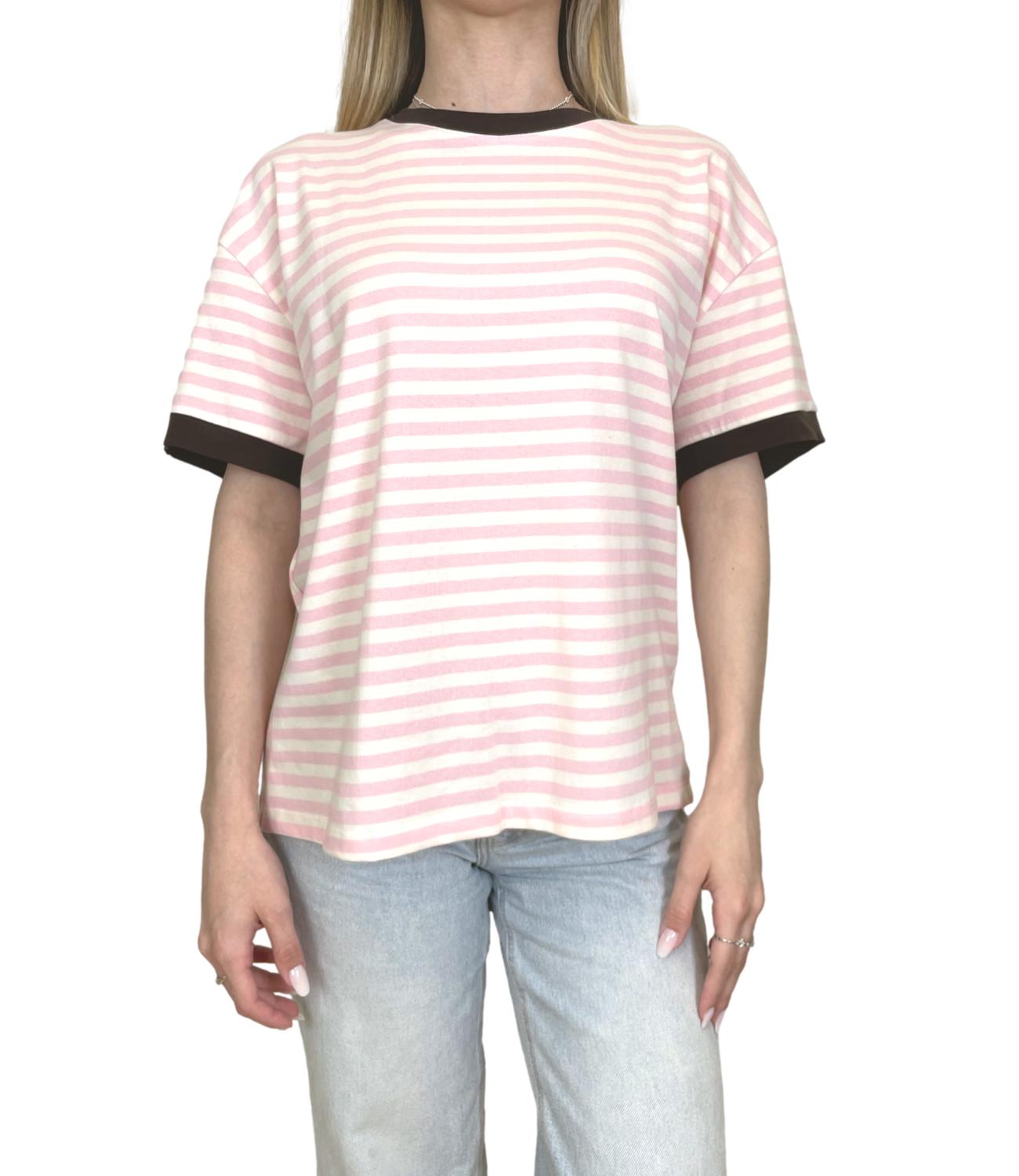 Motel T-shirt Righe Panna/Rosa Donna