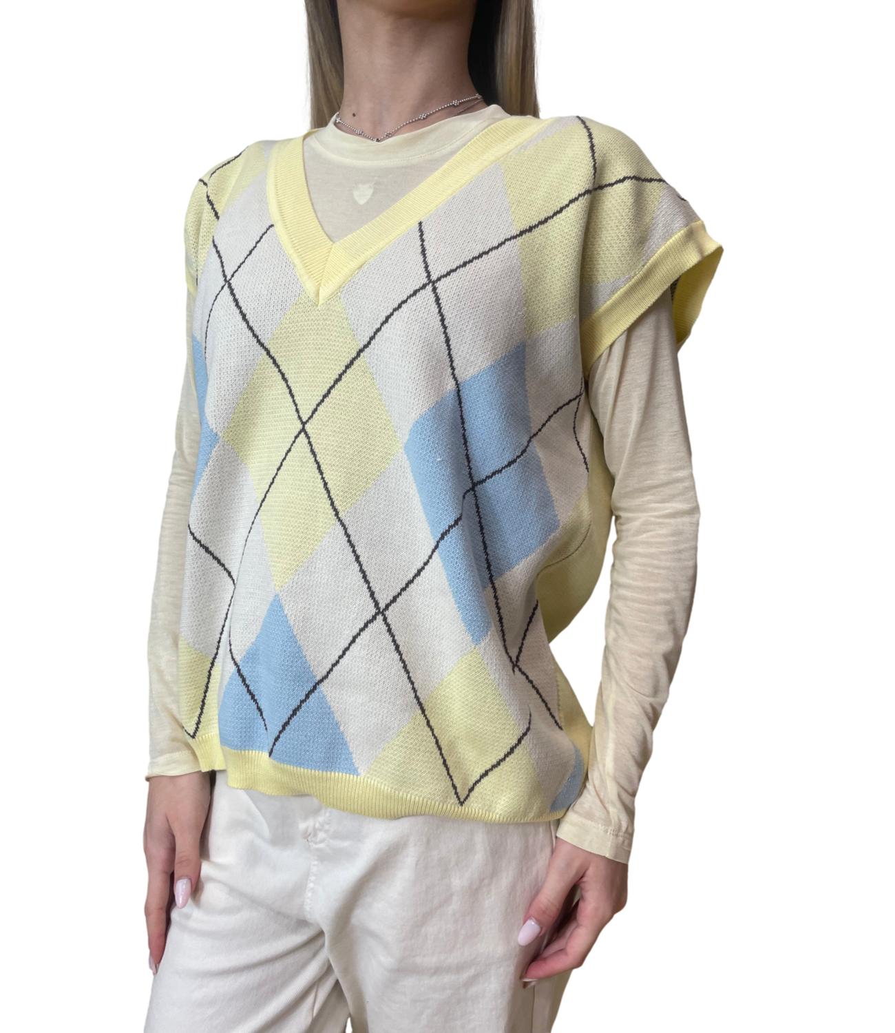Motel Gilet Rombi Giallo Donna