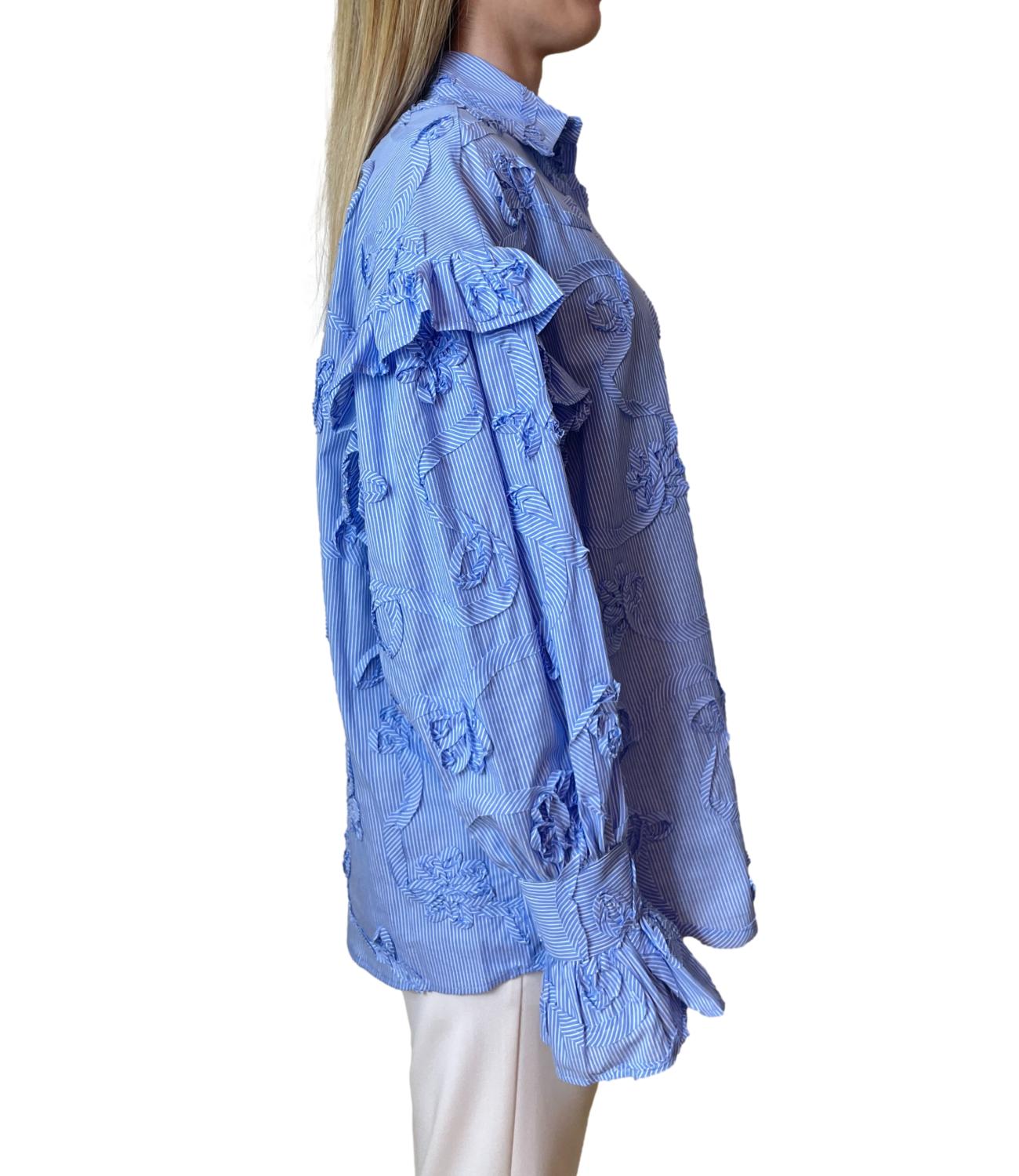 Silence Limited Camicia Flower Stripe Azzurro Donna
