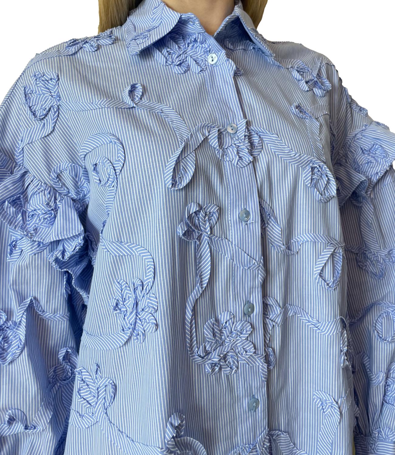 Silence Limited Camicia Flower Stripe Azzurro Donna