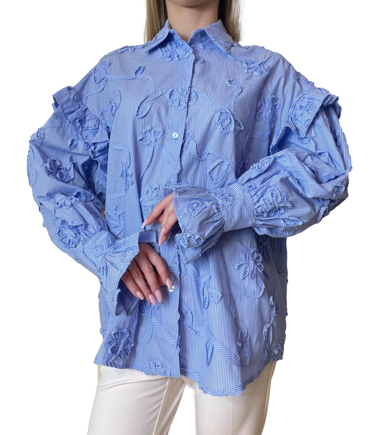 Silence Limited Camicia Flower Stripe Azzurro Donna