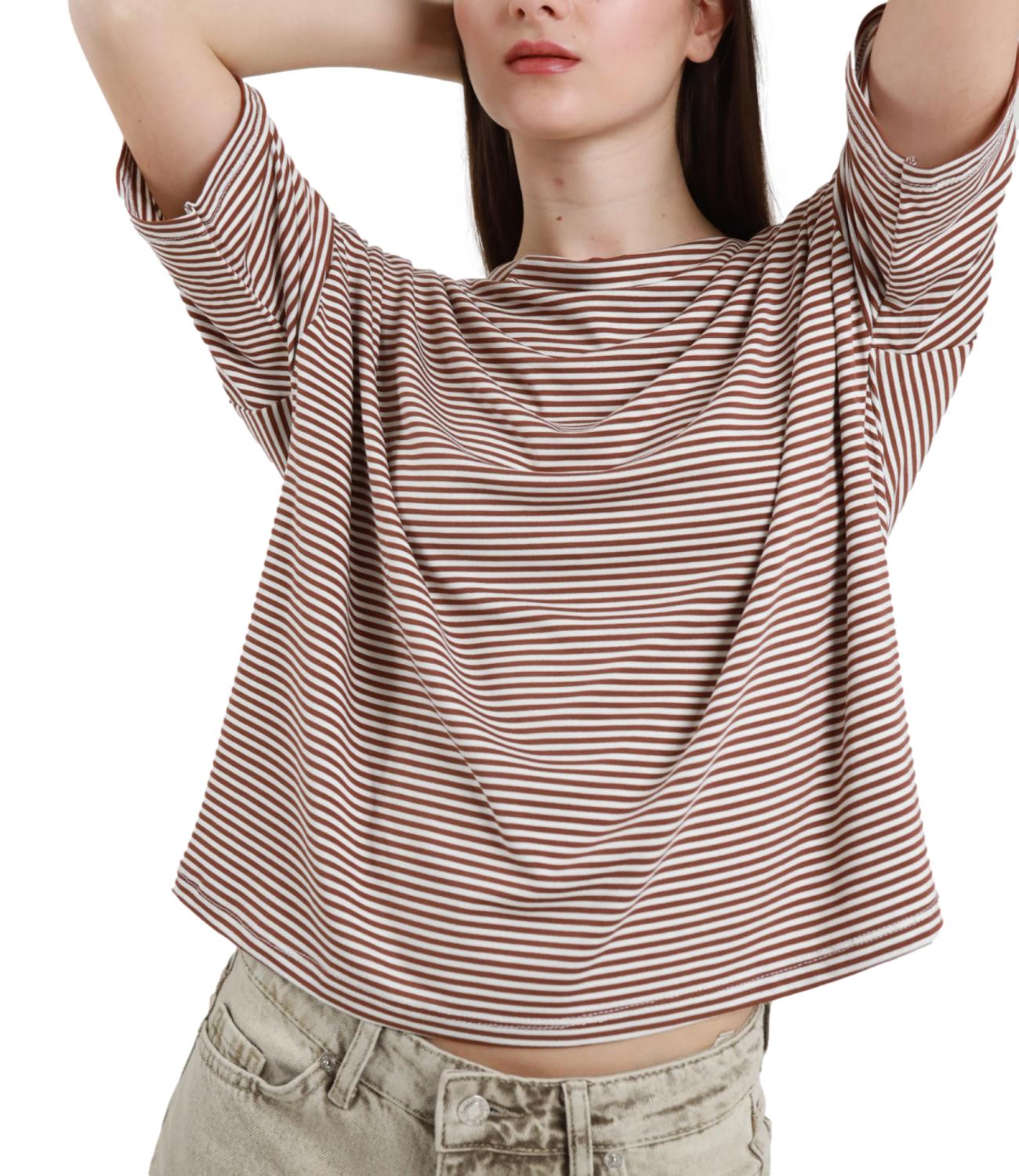 Susy Mix Maglia Riga Over Tabacco Donna