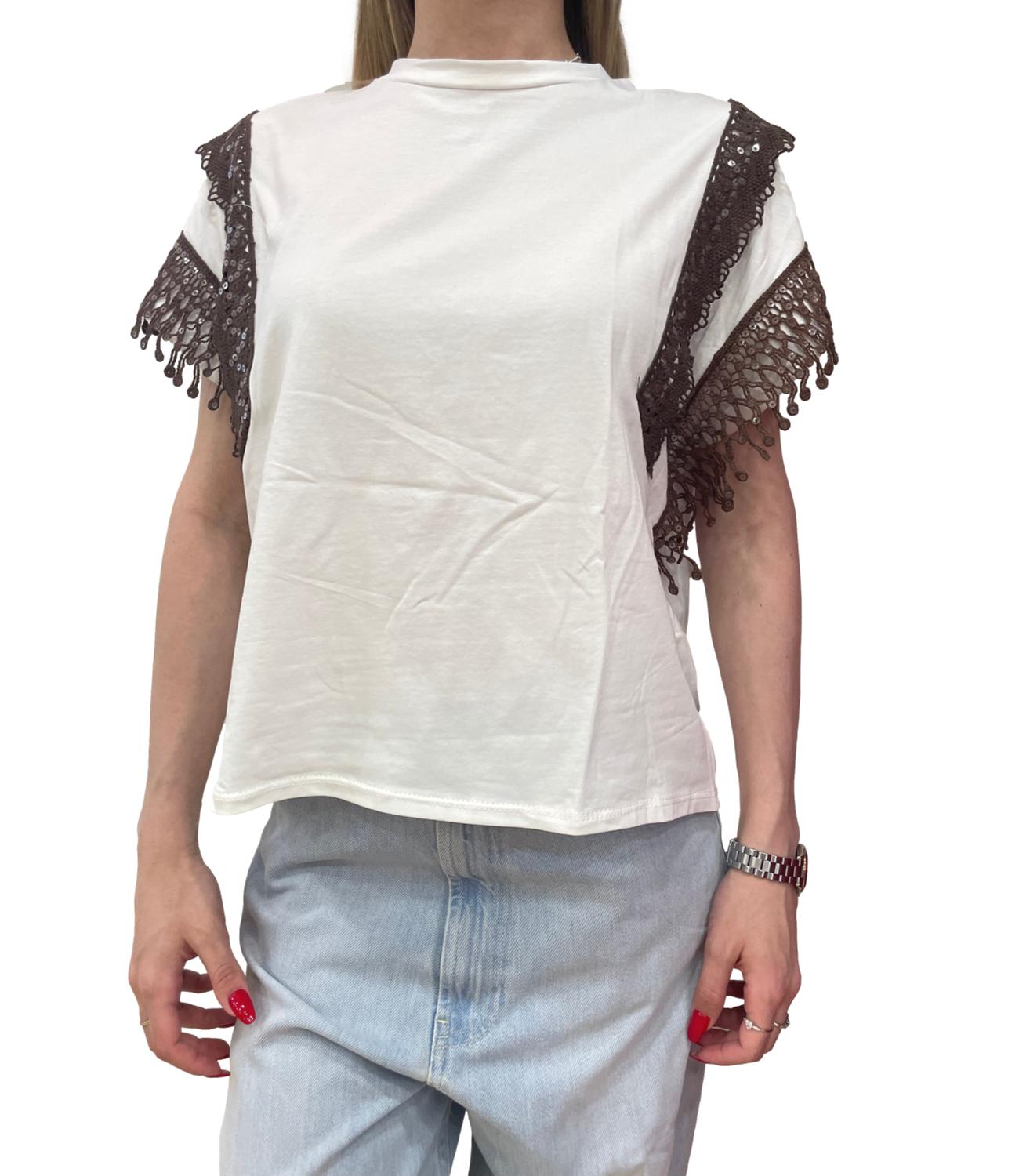 SUSY MIX t-shirt bianca con frangia moro donna