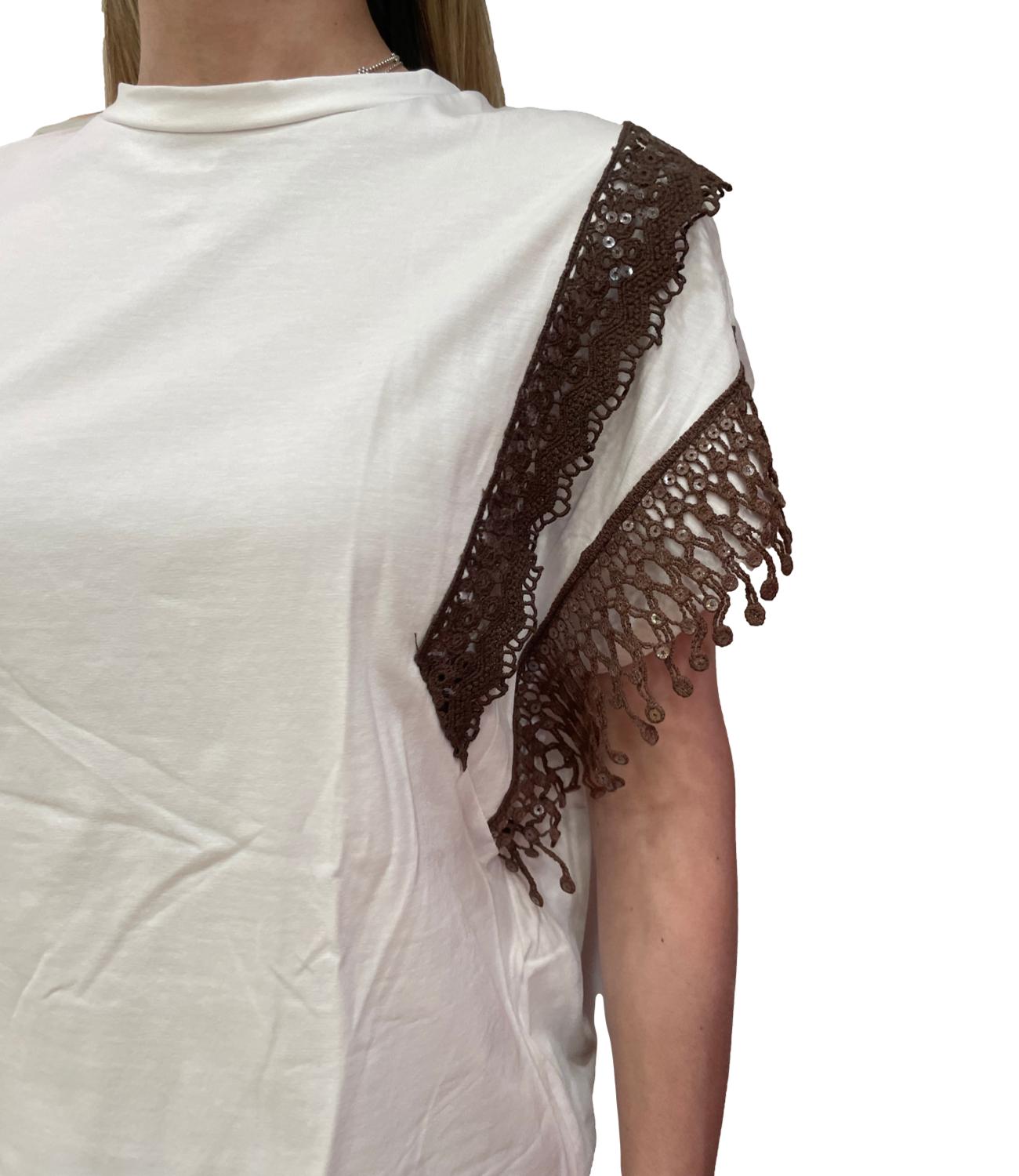 SUSY MIX t-shirt bianca con frangia moro donna