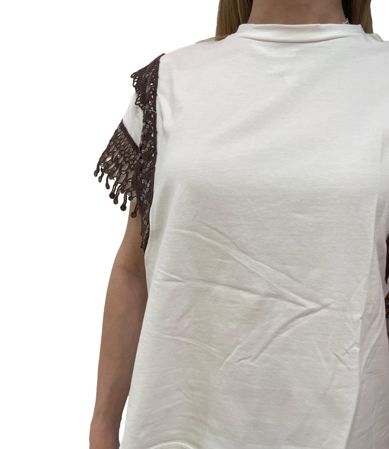 SUSY MIX t-shirt bianca con frangia moro donna
