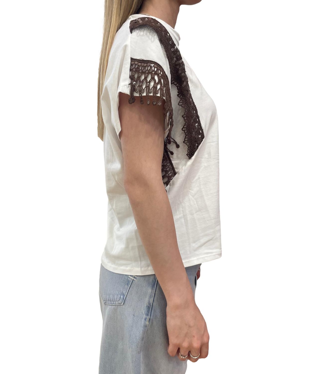 SUSY MIX t-shirt bianca con frangia moro donna
