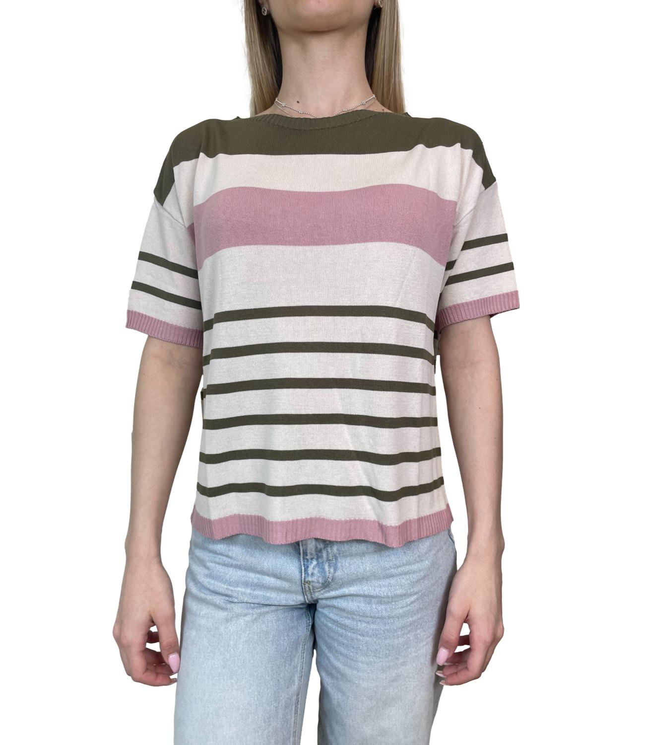 Susy Mix Maglia Riga Verde Militare Donna