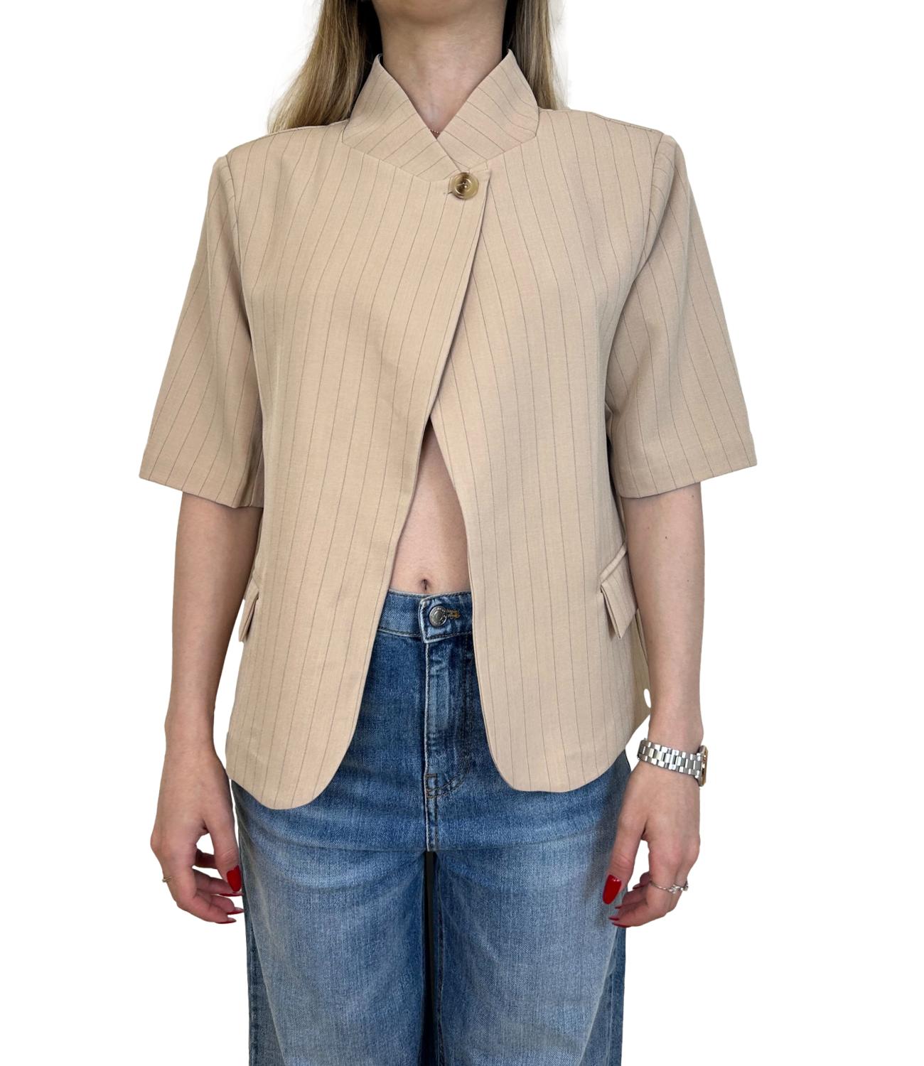 Susy Mix Giacca Beige Gessato Donna