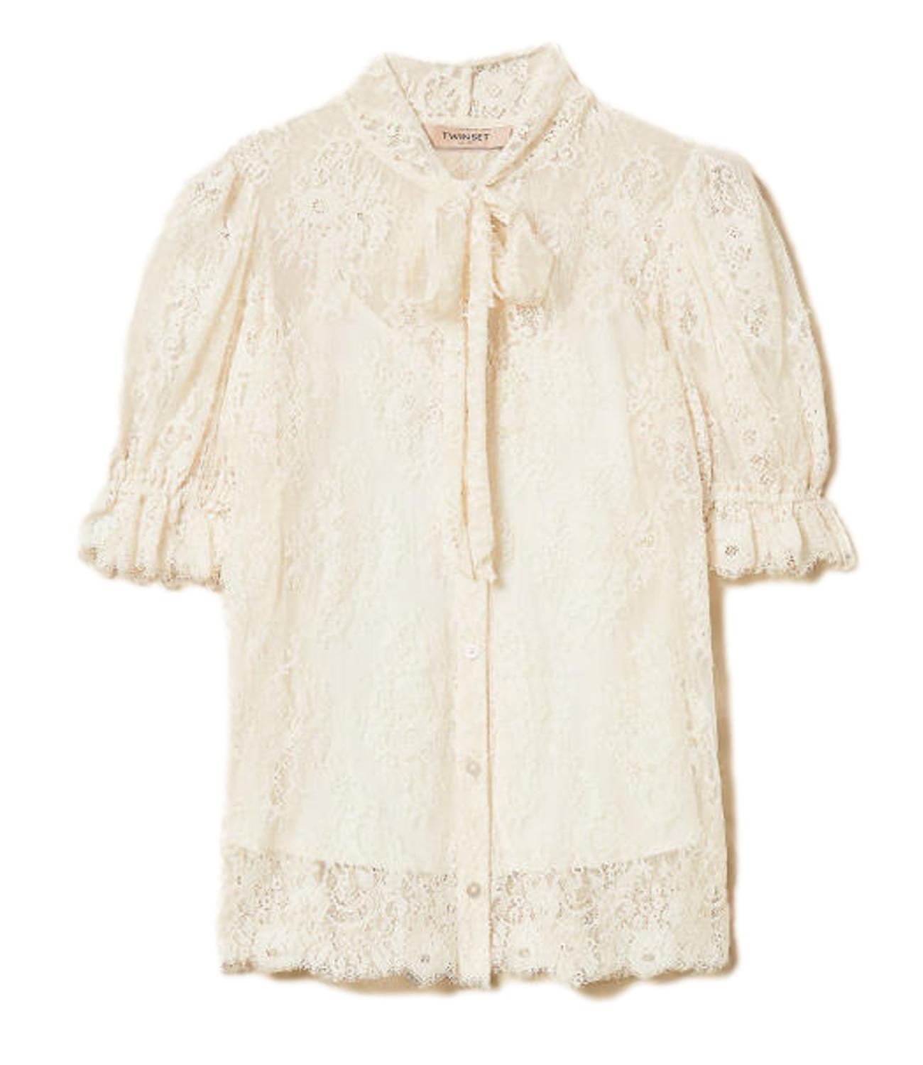 TWIN SET Camicia Maniche 3/4 In Pizzo madreperla donna