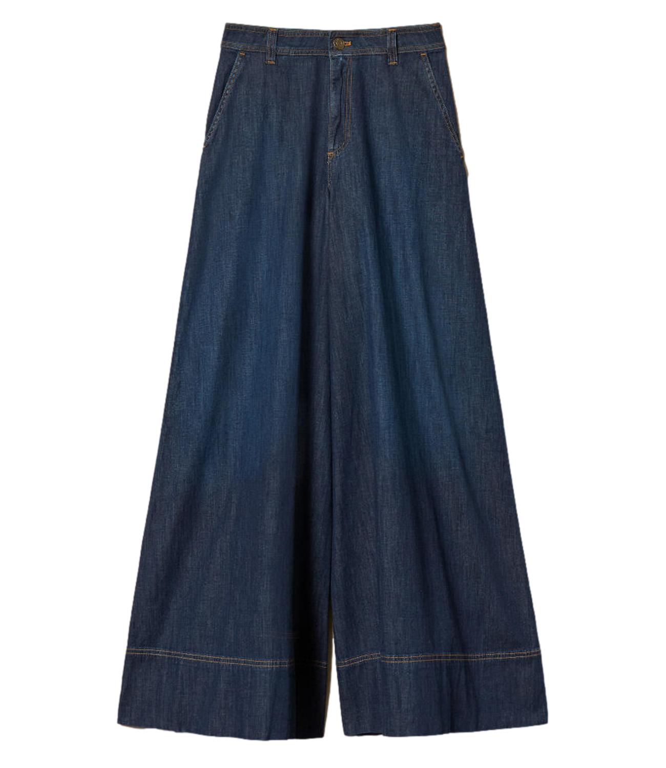 TWIN SET Pantalone Palazzo In Denim blu scuro donna