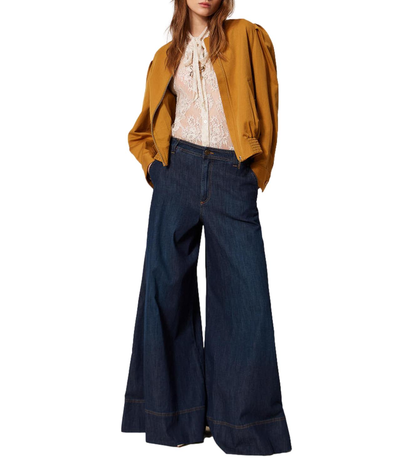TWIN SET Pantalone Palazzo In Denim blu scuro donna