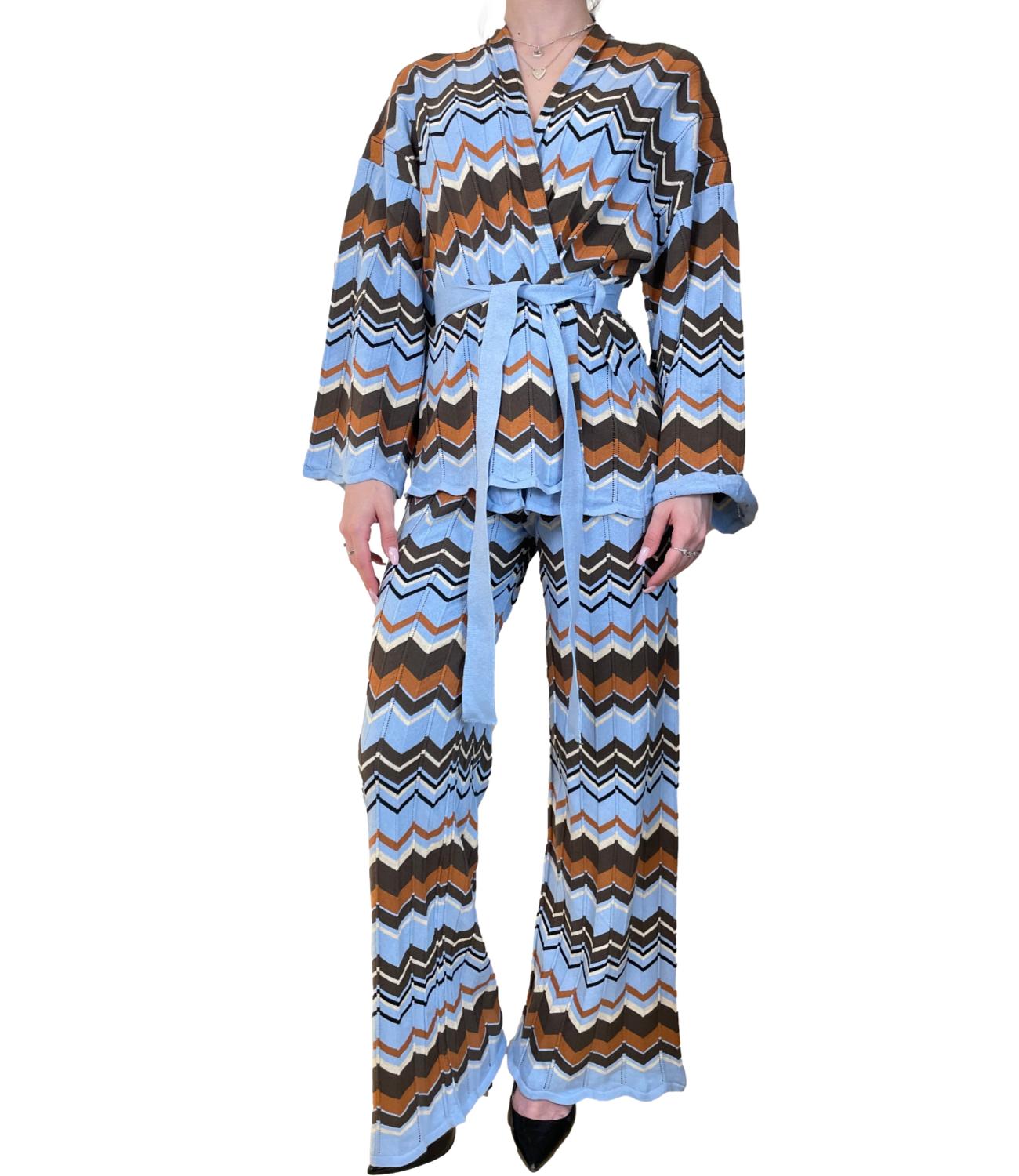 Vicolo Pantalone Fantasia Celeste Donna