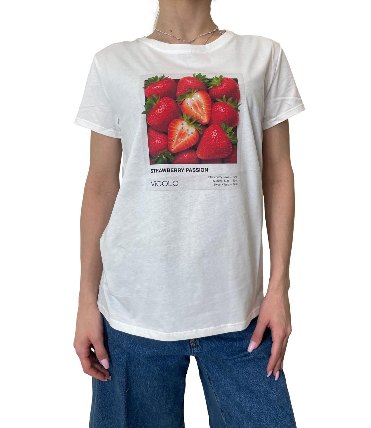 Vicolo T-shirt Strawberry Passion Bianco Donna