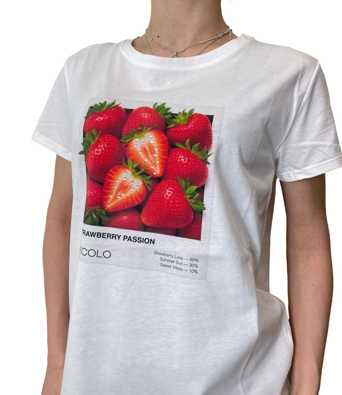 Vicolo T-shirt Strawberry Passion Bianco Donna