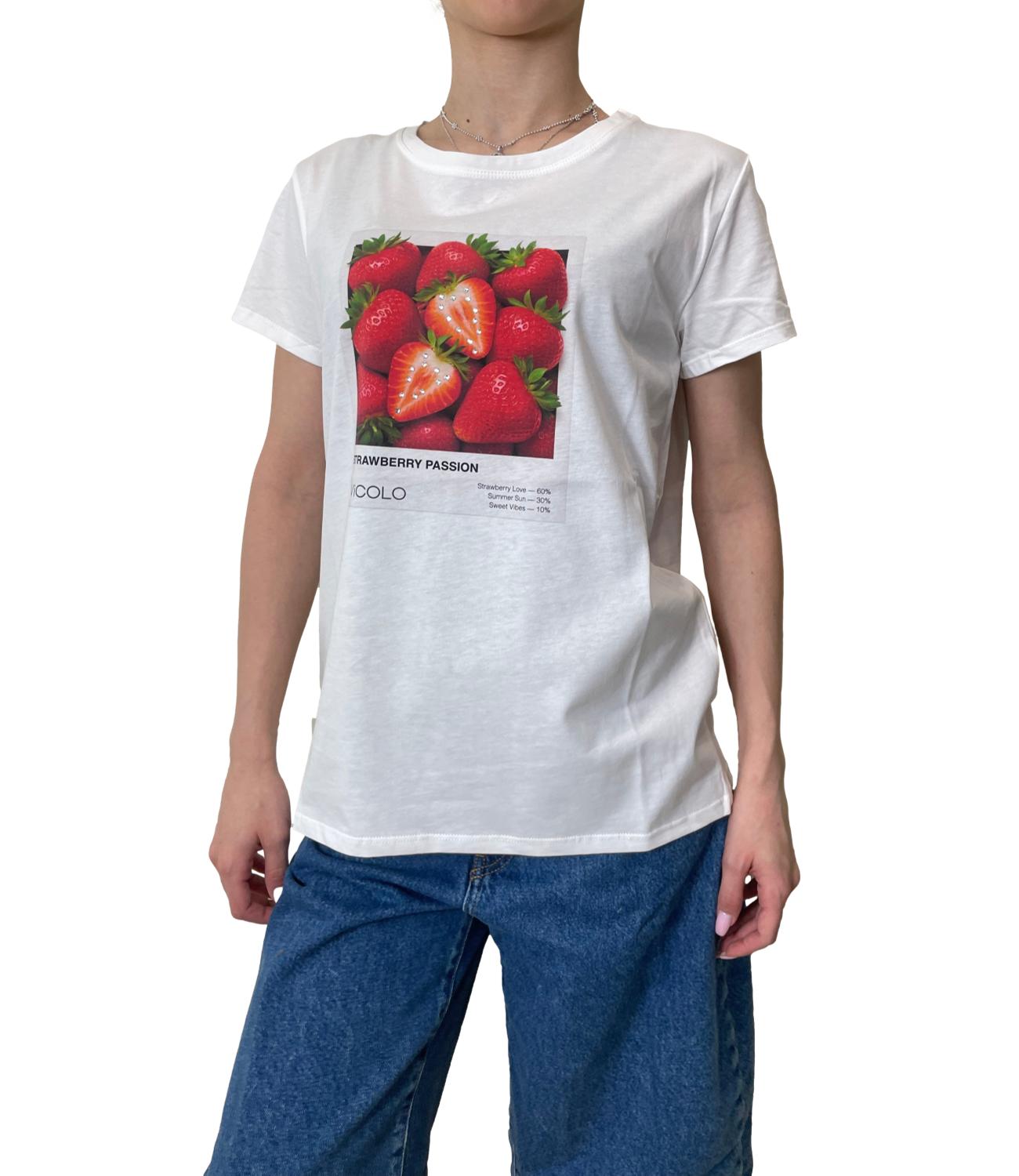 Vicolo T-shirt Strawberry Passion Bianco Donna