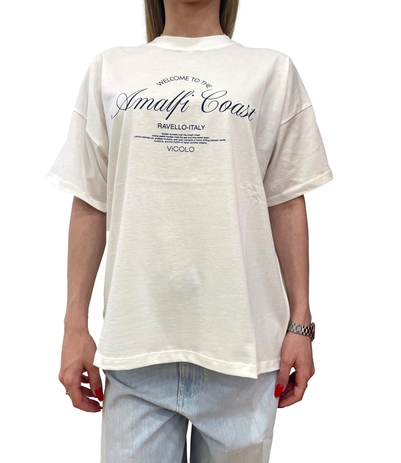 Vicolo T-shirt Bianca Stampa Blu Donna