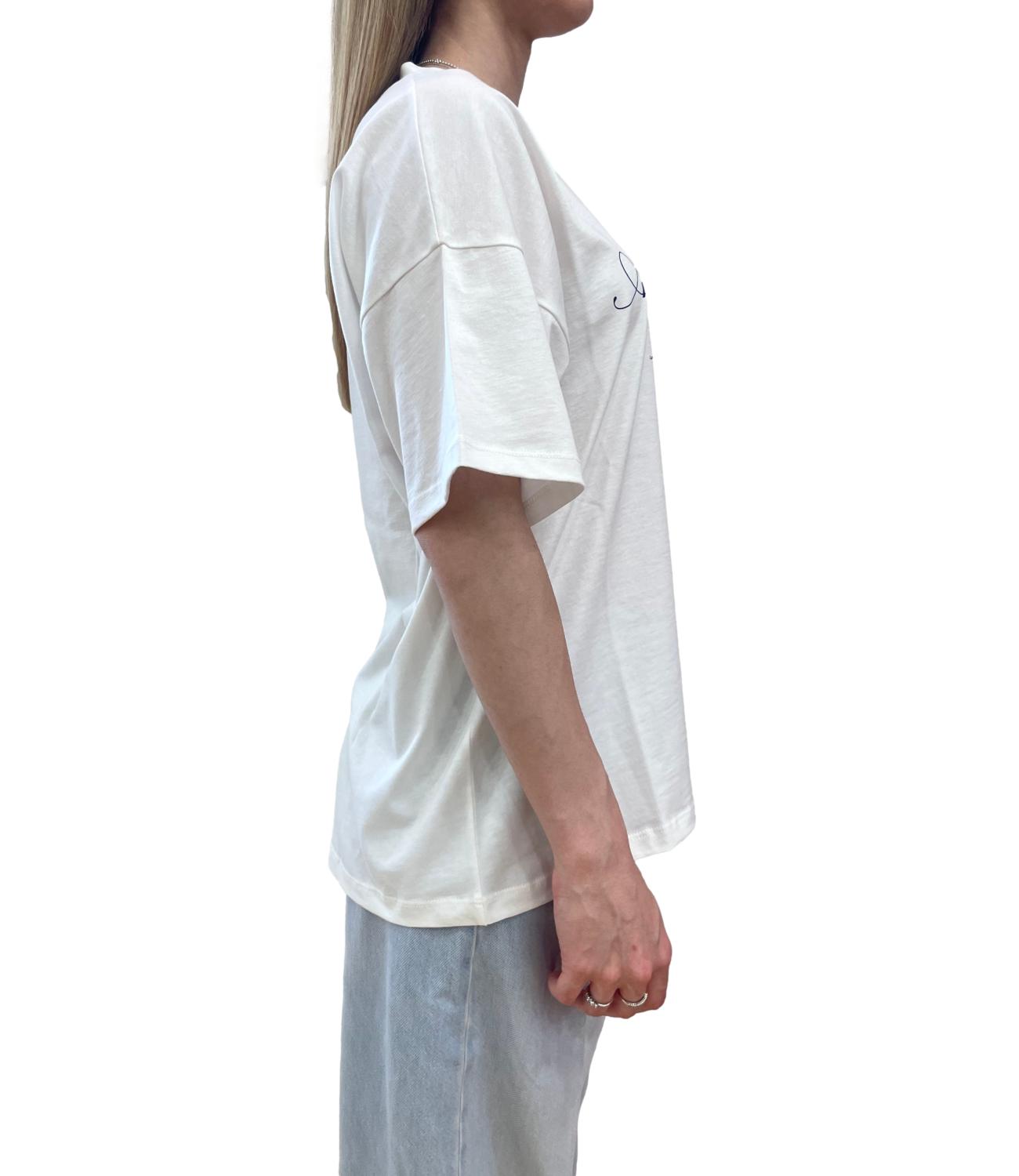 Vicolo T-shirt Bianca Stampa Blu Donna