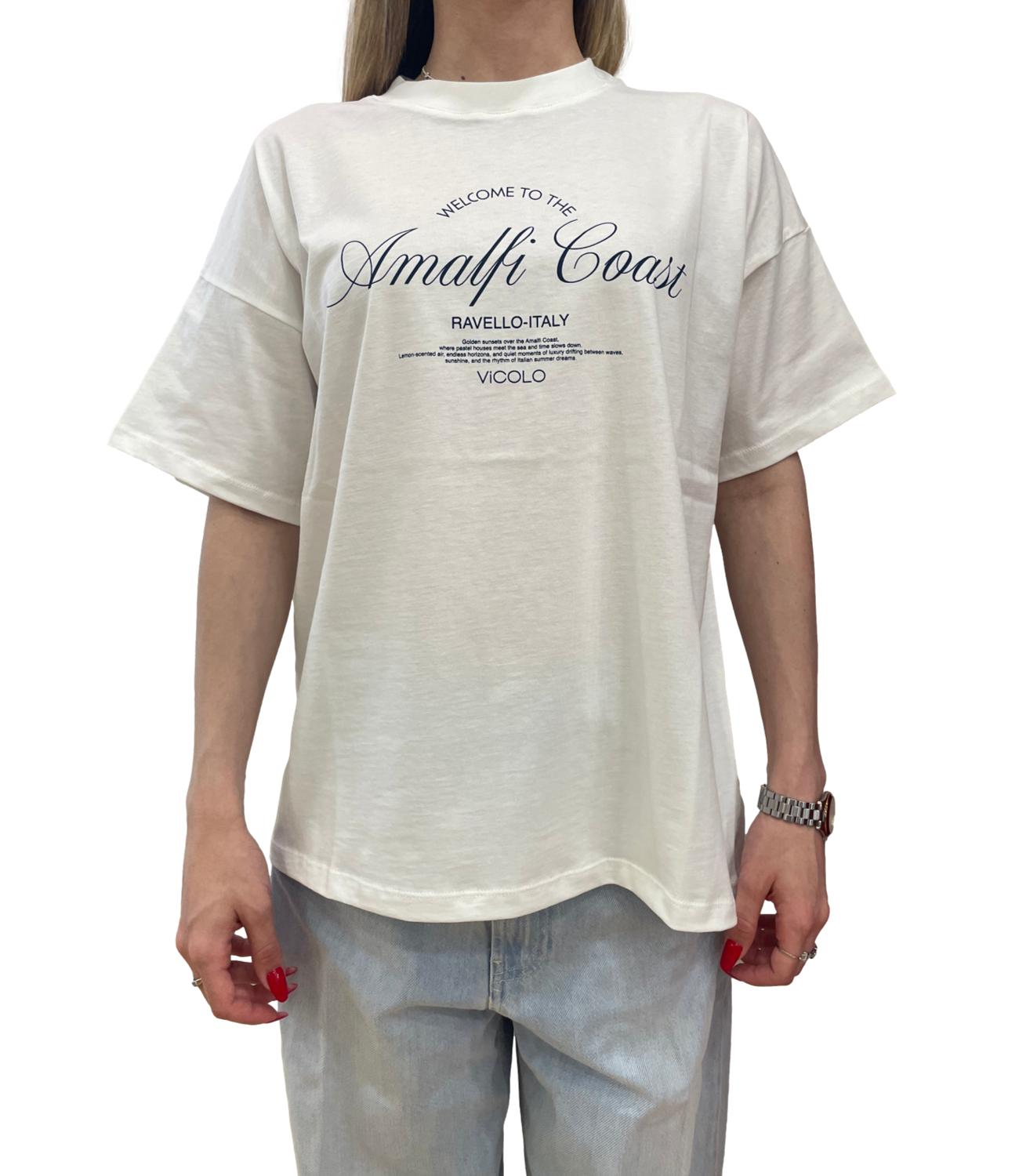 Vicolo T-shirt Bianca Stampa Blu Donna