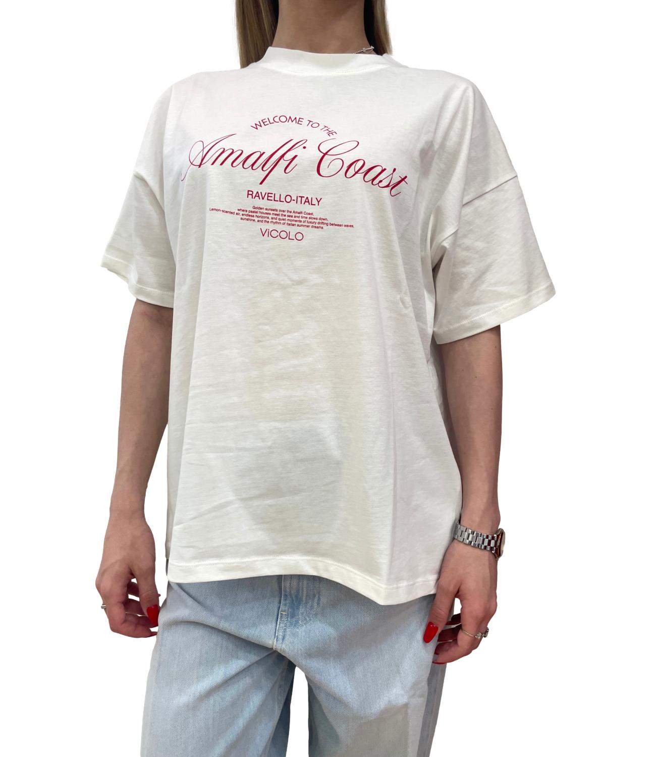 Vicolo T-shirt Bianca Stampa Rossa Donna