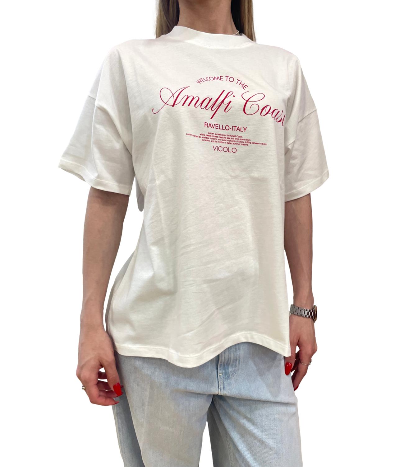 Vicolo T-shirt Bianca Stampa Rossa Donna