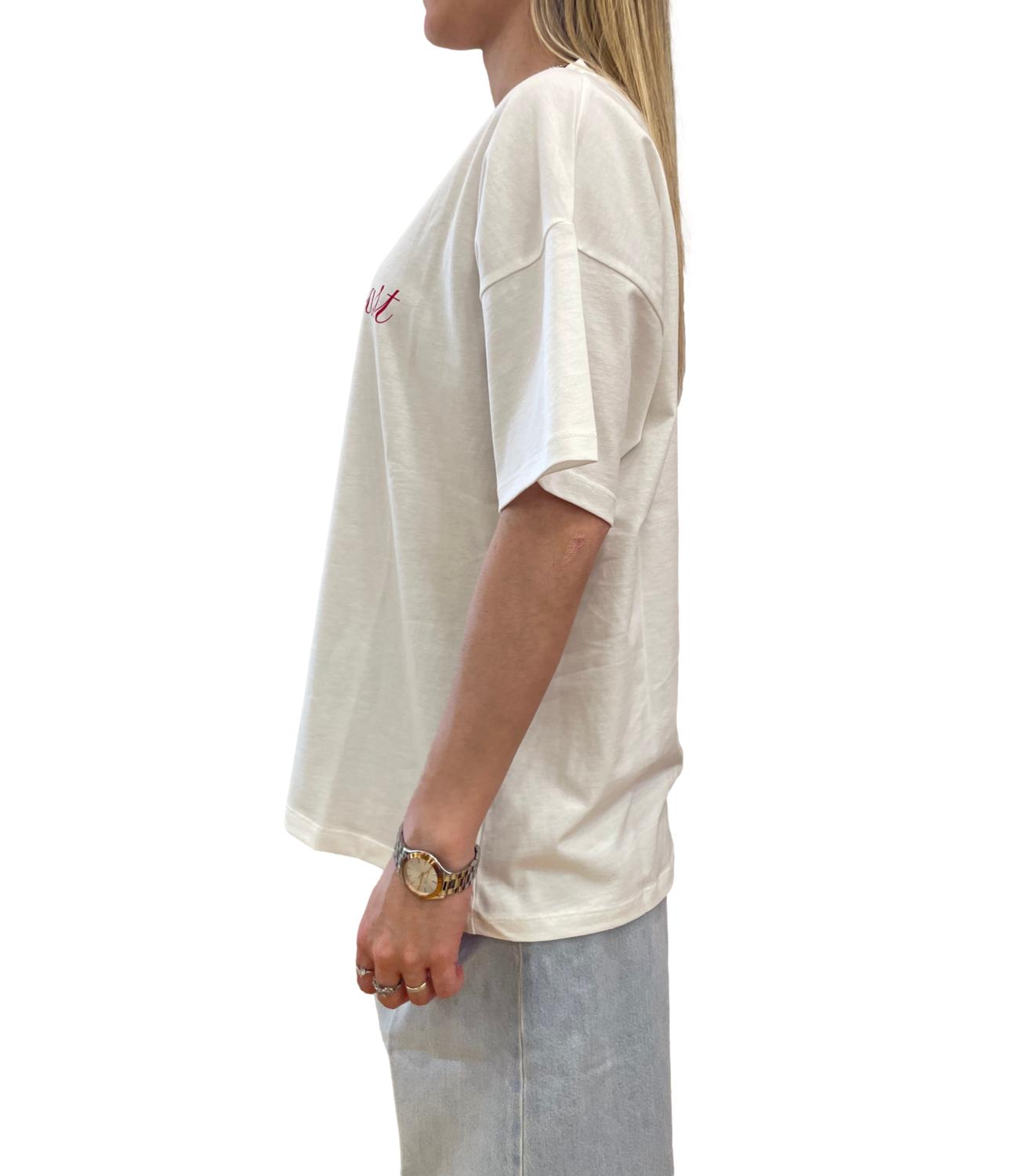 Vicolo T-shirt Bianca Stampa Rossa Donna