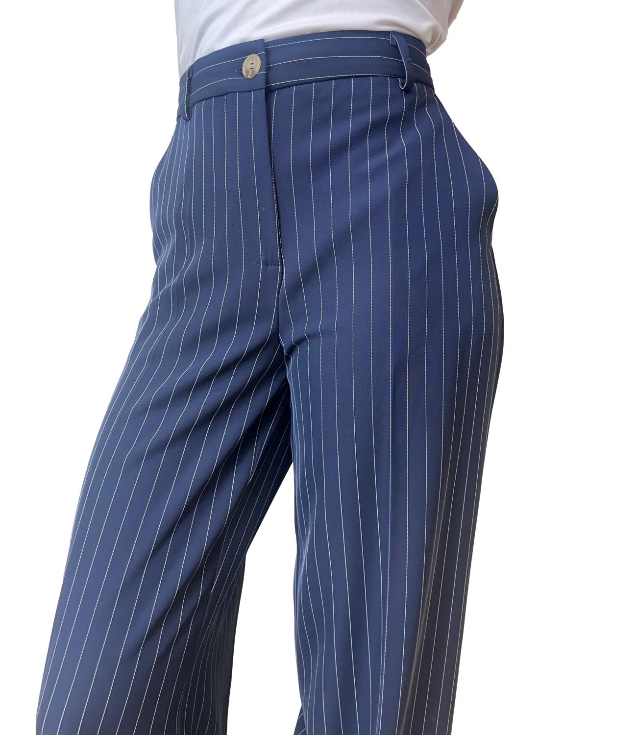 Vicolo Pantalone Gessato Blu Donna