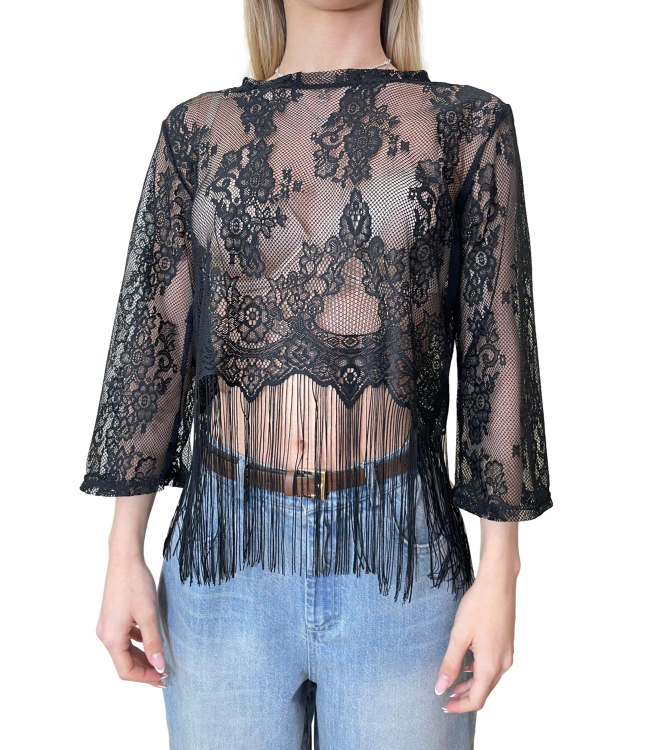 Vicolo Top Frange Nero Donna