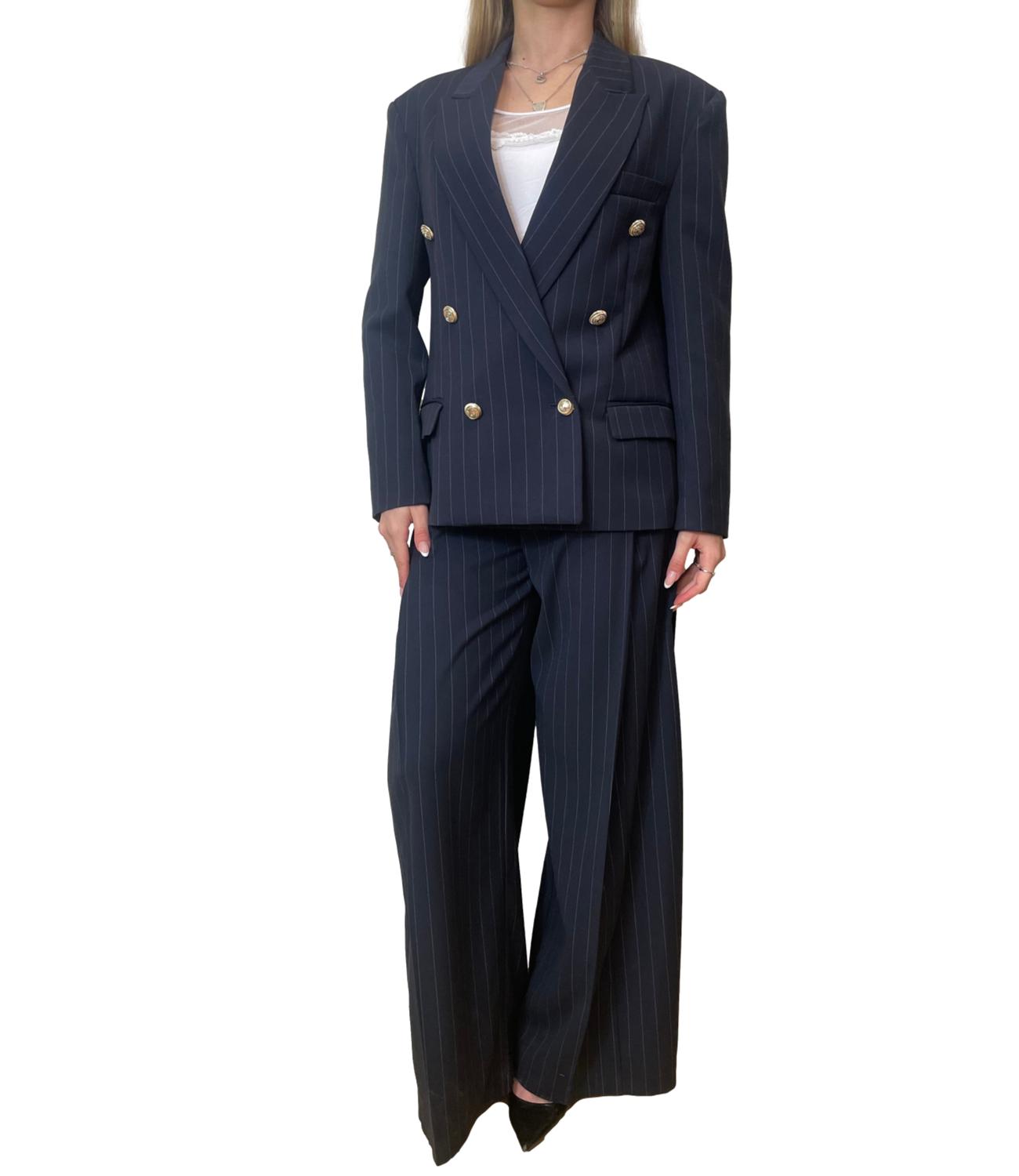 Vicolo Pantalone Gessato Blu Donna